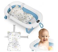 Ricokids Bagnetto Neonato Pieghevole con Termometro e Cuscino - Leggera e Antiscivolo - Bianco-Blu