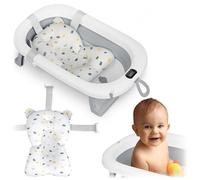 Ricokids Bagnetto Neonato Pieghevole con Termometro e Cuscino - Leggera e Antiscivolo - Bianco-Grigio