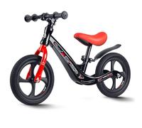 Ricokids Funnu - Bicicletta da corsa per bambini, sellino regolabile in altezza, ruote in poliuretano antiforatura, 12 pollici, colore nero e rosso