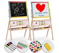 Ricokids Lavagna da gioco per bambini, lavagna magnetica, orologio Abacus e lavagnetta da pittura, cavalletto in legno