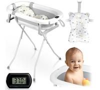 Ricokids Vasca da bagno per bambini con struttura termometro e cuscino da bagno, pieghevole, leggera, antiscivolo, colore: bianco e grigio