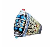 RICOKJRDE Anello Turchese A Sei Caratteri Mantra A Nove Occhi Dzi Con Perline, Amuleto Di Meditazione Regolabile Per Buona Fortuna, Gioielli Tibetani Feng Shui (A)