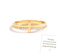 RICOKJRDE Tutte Le Battaglie Possono Essere Vinte con Le Preghiere Anello con Croce Dorata, Anello con Croce in Argento Sterling 925, Anello Religioso con Preghiere Ispiratrici per Le Donne (Gold,9)