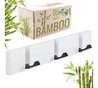 RICOO Appendiabiti da Parete in Bambus, MH023S-W, Attaccapanni da Muro Moderno con 3 Ganci Ripiegabili, Appendino da Muro, Design Elegante per Ingresso, Cucina, Camera, Bianco, 2x30x5,5cm, Bianco