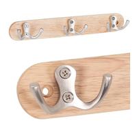 RICOO Appendiabiti da Parete in Legno e Metallo, MH013, Design Moderno con 3 Ganci, 27 x 4 x 3,5 cm per Giacche, Sciarpe e Cappelli