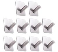 RICOO Ganci Adesivi Bagno e Cucina, Set di 10 Ganci Adesivi, MH021-10, Appendi Accappatoio e Asciugamani Moderni, Appendi accappatoio bagno adesivo, Montaggio a Parete senza Fori, Argento