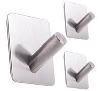 RICOO Ganci Adesivi Bagno e Cucina, Set di 3 Ganci Adesivi, MH021-3, Appendi Accappatoio e Asciugamani Moderni, Appendi accappatoio bagno adesivo, Montaggio a Parete senza Fori, Argento