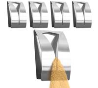 RICOO Ganci Adesivi per Bagno e Cucina, Modello MH017-5, Set di 5 Gancetti Adesivi in Acciaio Inox Moderno per Asciugamani, Appendini Adesivi da Muro, Design Elegante, Argento