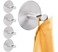 RICOO Ganci Adesivi Premium, MH016-5, Set da 5 Gancetti Adesivi per Bagno e Cucina, Porta Accappatoio e Asciugamani, Appendiabiti Adesivo, Edelstahl, Argento, Stile Moderno