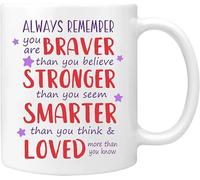 Ricorda che sei coraggioso, più coraggioso di quanto credi, tazza da caffè ispiratrice per moglie, lei, ragazza, sorella, mamma, donna, fidanzata, compleanno, tazza da tè bianca, 11 once