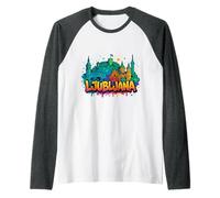 Ricordo dello Skyline di Lubiana con i Graffiti Maglia con Maniche Raglan