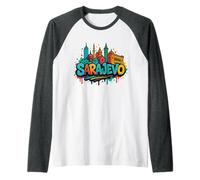 Ricordo dello Skyline di Sarajevo dei Graffiti - Arte di Maglia con Maniche Raglan