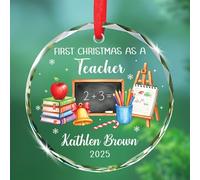 Ricordo in vetro personalizzato per il primo Natale come insegnante 2025, 1° Natale come insegnante, ornamento regalo per insegnare agli studenti, nome personalizzato nuovi insegnanti decorazioni per