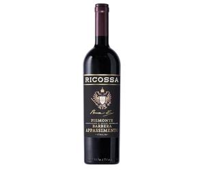 Ricossa Barbera Piemonte Doc Appassimento - Vino Rosso Piemontese da Uve Barbera - Anticonformista, Moderno, Rotondo, Morbido - Frutti di Bosco, Vaniglia, Violetta - 14% Vol - 750ml