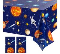RICUHJIAJU 2 Pezzi Tovaglie Da Tavolo Blu Tema Spazio Per Bambini, Stampa Astronauti Razzi Pianeti Navi Spaziali, Decorazione Tavolo Compleanno Maschi Femmine 274x137 cm (B)