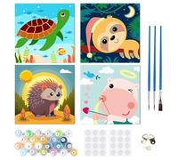 RICUVED 4 Pcs Kit di Pittura con i Numeri 20x20 cm per Adulti e Bambini - Animale Set Completo con Cornice in Legno, Pennelli, Pittura ad Olio e Magneti per Decorare e Regalare