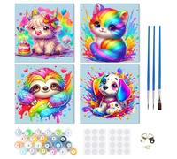 RICUVED 4 Pcs Kit di Pittura con i Numeri 20x20 cm per Adulti e Bambini -Carino Animale Set Completo con Cornice in Legno, Pennelli, Pittura ad Olio e Magneti per Decorare e Regalare