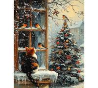 RICUVED Albero di Natale Kit Dipingere con i Numeri per Adulti - Gatto Dipingere con i Numeri con 40x50 cm, Paint by Number Colori Acrilici Perfetto per Principianti