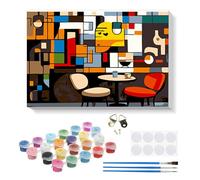 RICUVED Arte Astratta Set di Pittura con i Numeri per Adulti e Bambini 20x30 cm-Caffè Kit Completo con Cornice in Legno, Pittura ad Olio, Pennelli e Magneti per Decorare Casa