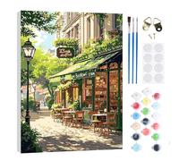 RICUVED Caffè Kit di Pittura con i Numeri 20x30 cm per Adulti e Bambini - Paesaggio Set Completo con Cornice in Legno, Pennelli, Pittura ad Olio e Magneti per Decorare e Regalare