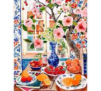 RICUVED Fiori di Frutta Dipingere con i Numeri per Adulti -Vintage Kit Dipingere con i Numeri con Tela 40x50 cm, 3 Pennelli, Colori Acrilici e Gancio Metallico Paint by Number- Ideale per Principianti