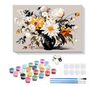 RICUVED Fiori Kit di Pittura con i Numeri 20x30 cm per Adulti e Bambini - Vaso di Fiori Set Completo con Cornice in Legno, Pennelli, Pittura ad Olio e Magneti per Decorare e Regalare
