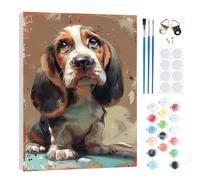 RICUVED Kit Dipingere Con I Numeri Ritratto Di Cane Tela Tesa 20x30cm | Kit Dipingere Con I Numeri Ritratto Di Cane Basset Con Telaio In Legno Tela Numerata Hobby Creativo Per Adulti