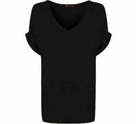 RIDDLED WITH STYLE Maglietta da donna a maniche corte con scollo a V, stampata in tinta unita, da donna, per l'estate e relax, Nero , 58-60