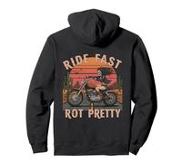 Ride Fast Rot Pretty Skeleton Biker Girl Western Felpa con Cappuccio