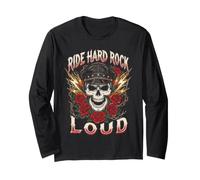Ride Hard Rock Teschio Loud con Grafica Rose Biker Thunder Maglia a Manica