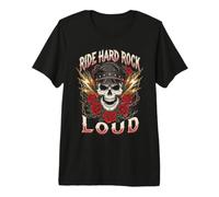 Ride Hard Rock Teschio Loud con Grafica Rose Biker Thunder Maglietta Premium