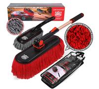 RIDE KINGS Car Duster Exterior Scratch Free,Car Dust Brush with Extendable Telescoping Handle to Remove Dust Pollen,Duster for Car,Truck,RV and Motorcycle,Large Auto Mop Duster Head, Wax Cotton Hair