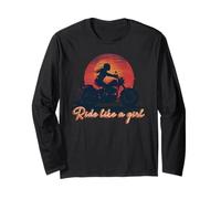 Ride Like a Girl Vintage Tramonto Moto amante Ragazza Maglia a Manica