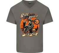 Ride Loud Ride Proud Motociclista Uomo Scollo A V Cotone T-Shirt