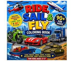 Ride, Sail & Fly Coloring Book: Cars, Trucks, Bikes, Ships, Planes & More for Kids