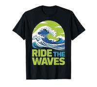 Ride The Waves Surf Wave Design - Arte oceanica retrò Maglietta