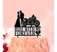 Ride With Me Forever Moto Custom Date Mr & Mrs Cake Toppers Acrilico Nero Silhouette Sposa e Sposo Country Cake Toppers Per Matrimonio Fidanzamento Festa Decorazione Nuziale Doccia Regali