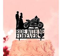 Ride With Me Forever - Topper per torta nuziale con scritta "Mr & Mrs" in acrilico, colore: nero, per sposa e sposo