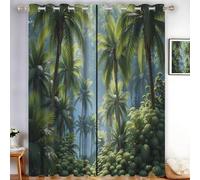 Rideau Occultant Jungle Dense, Rideau Thermique Thème La Forêt Tropicale, Rideaux Chambre Salon Fenetre, Lot De 2 Rideaux Et Draperies Intérieurs À Oeillets, 140 X 225 Cm