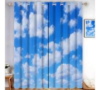 Rideau Occultant Lot De 2, 140 X 260 Cm, Polyester Occultants, Rideaux Occultant Thermique Isolant, Rideaux Phonique À Oeillets, Ciel Bleu Nuages Blancs Paysages 3D, Pour Chambre Et Salon