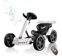 RIDEONMOP Go Kart Elettrico per Bambini, Go Kart Pieghevole da 12 V, Go Kart a Pedali con Sedile Regolabile, Musica, Ruote Pieghevoli, velocità Massima di 8 mph.,Bianca