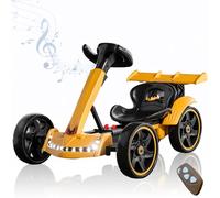 RIDEONMOP Go Kart Elettrico per Bambini, Go Kart Pieghevole da 12 V, Go Kart a Pedali con Sedile Regolabile, Musica, Ruote Pieghevoli, velocità Massima di 8 mph.,Giallo