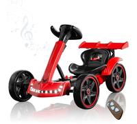 RIDEONMOP Go Kart Elettrico per Bambini, Go Kart Pieghevole da 12 V, Go Kart a Pedali con Sedile Regolabile, Musica, Ruote Pieghevoli, velocità Massima di 8 mph.,Rosso
