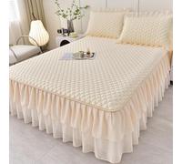 RIDEONMOP Set copriletto Estivo Trapuntato in Cotone Lavabile con federe per Cuscini, copriletto di Lusso Decorativo con Gonna in Pizzo,Orange Yellow b,180cmx200cm