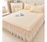 RIDEONMOP Set copriletto Estivo Trapuntato in Cotone Lavabile con federe per Cuscini, copriletto di Lusso Decorativo con Gonna in Pizzo,Orange Yellow a,150cmx200cm