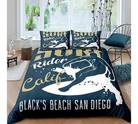 Rider - Set copripiumino per bambini, ragazzi, ragazze, ragazzi, ragazzi, ragazzi, nero, spiaggia, San Diego, in microfibra, ipoallergenico, 2 pezzi, con 1 federa per letto singolo