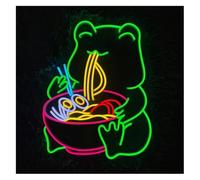 Riderai insegna luminosa al neon Lampada al neon rilassante a forma di rana che mangia ramen, luce a animale dei cartoni animati per il compleanno