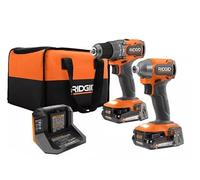 RIDGID Kit combinato di 2 utensili senza fili subcompatti senza spazzole da 18 V con trapano a martello, driver di impatto, (2) batterie da 2,0 Ah, caricatore e borsa