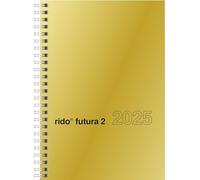 rido/idé Calendario a libro modello futura 2 (2025), 2 pagine = 1 settimana, A5, 160 pagine, copertina in cartone lucido, oro