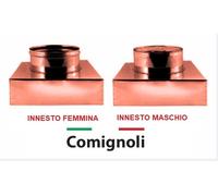 Riduttore Base Quadrata a Tonda Inox o Rame X Canna Fumaria uscita Ø Fem/Mas. CE